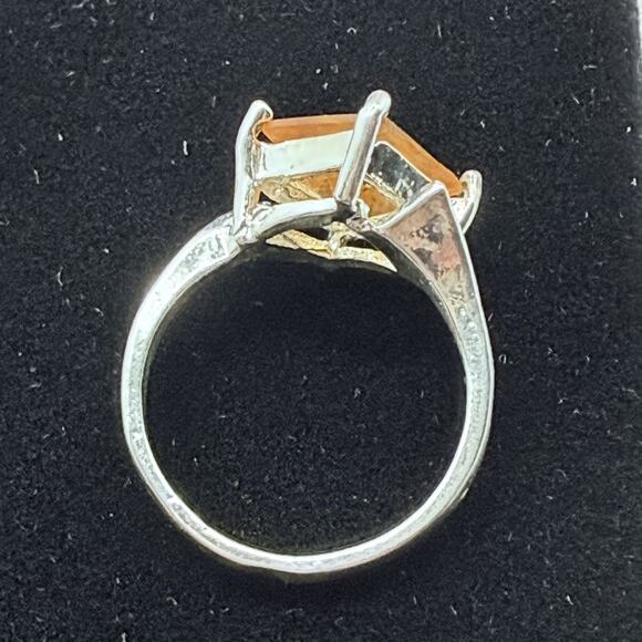 Vintage Sterling Silver 925 Ring Orange Stone Cocktail Statement Sz 5 Retro - Picture 7 of 15